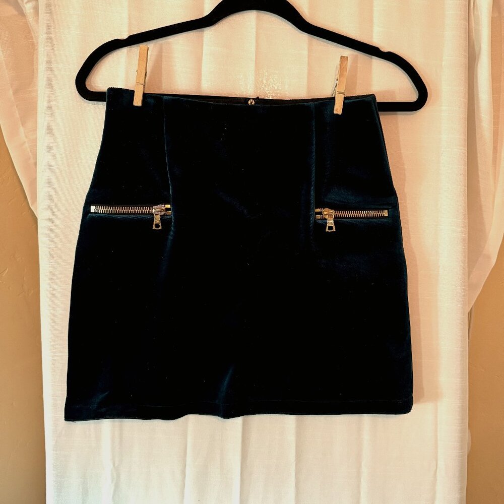 Sandro Green Velvet Mini Skirt